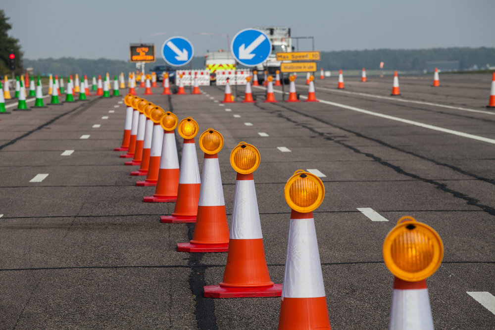 Traffic cones on road